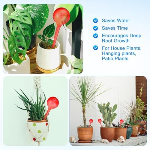 M METERXITY 3-Pack Plant Watering Globes, 10.5 Inch Plastic Spherical Self Watering Planter Insert for Indoor/Outdoor Pots, Self Water Devices Decorative Garden Stake [Red] - Image 6