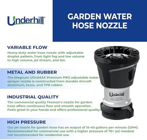 Underhill Magnum UltraMAX Premium PRO Series-Full Throttle 1 Inch Garden Water Hose Nozzle, Sprayer, Jet, Metal and Rubber, Adjustable, NG600-SFH-10 - Image 3