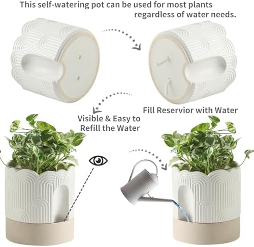 Nihow Ceramic Self Watering Pots for Indoor Plants, 6+8 Inch,Beige Set 2 - Image 3