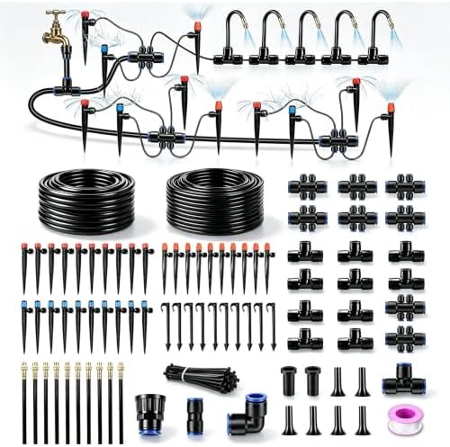 230FT Drip Irrigation System, Garden Watering Kit with 33FT 1/2 in Main Tube, 197FT 1/4 in Tube, 40 Adjustable Emitters, Misters and Sprayers for Raised Beds Greenhouse, Size: 230FT by Apgooface