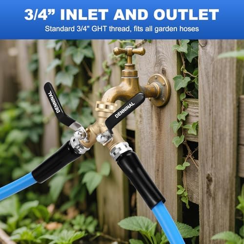 Garden Hose Splitter, Brass Hose Splitter 2 Way Heavy Duty, Leakproof Water Spigot Splitter with Stainless Steel Long Handle, Durable All-Metal Y Adapter with Shut-Off Valve, 3/4 GHT Splitter - Image 6