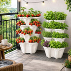 Vertical Garden Planter 4 Tier Stackable System 16 Plants, Space Saving Herb, Strawberry & Food Crop Planter with Center Support Hole for Indoor Outdoor Gardening (4, Stone, Large) - Image 5