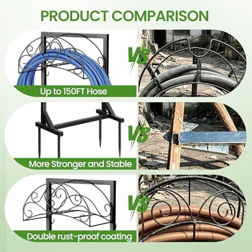 Garden Hose Holder, Heavy Duty Freestanding Hose Stand Holds 160FT with 4-Spike Stable Base, Metal Hose Hanger with Storage Basket for Yard, Lawn, Garden - Image 6