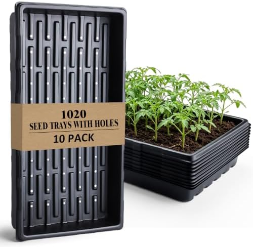 10-Pack Heavy-Duty 1020 Seed Trays with Drain Holes, Reusable Plant Flats by BTPLASTIK
