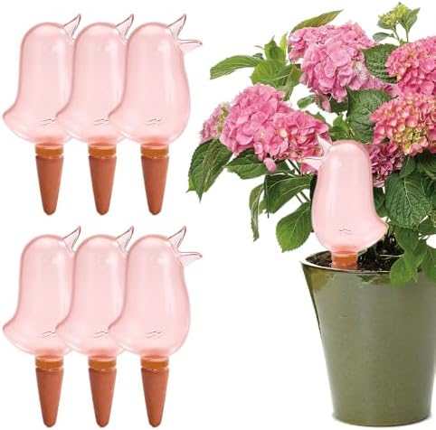 Bird Modelling Automatic Watering Device, Decorative Plant Waterer Bird Shape for Indoor Outdoor, Self Watering Spikes for Potted Plants, Irrigation Watering Stakes for Garden (Pink Bird-6pcs) by OEKYTOY