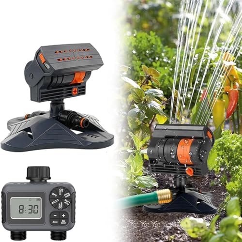 16-Nozzle Oscillating Sprinkler with Dual-Zone Sprinkler Water Timer, Adjustable Garden Sprinkler Watering System, 360° 16-Hole Automatic Rocking Sprinkler (Standard, with Single-Zone Timer) by Unknown