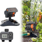 16-Nozzle Oscillating Sprinkler with Dual-Zone Sprinkler Water Timer, Adjustable Garden Sprinkler Watering System, 360° 16-Hole Automatic Rocking Sprinkler (Standard, with Single-Zone Timer) by Unknown