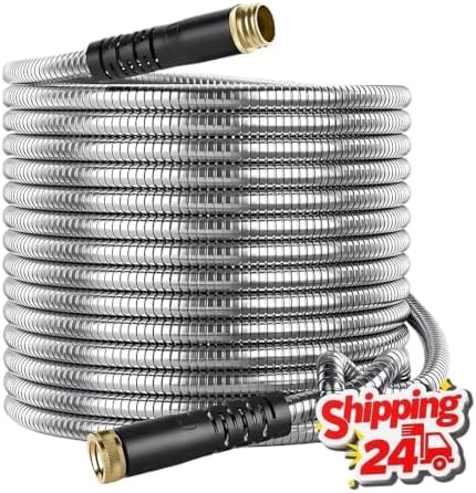 25-75ft Stainless Steel Garden Hose, Compatible For Metal Plumbing Truck Hose Airbrush Hose Gardening Fittings(Color: 75FT) - Image 2