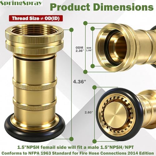 1-1/2" Fire Hose Nozzle Brass NPSH/NPT Fire Nozzle 85GPM 100PSI - Image 2