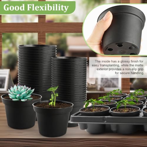 RooTrimmer 3 Inch Plastic Plant Pots 100 Pcs with 5 Pcs 20 Cell Seed Starter Trays, Thick Black Small Nursery Pots and Propagation Shuttle Trays for Seed Starting, Plant Propagation Starter Kit 5 Sets - Image 4