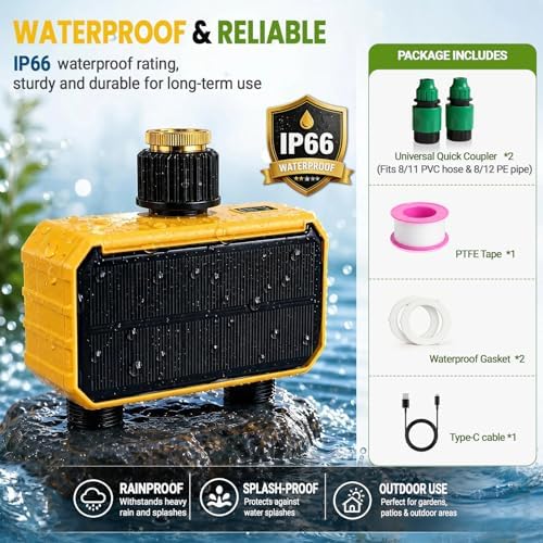 Sprinkler Timer, Solar WiFi Water Timer for Garden Hose, 2 Zone Water Sprinkler with Rain Sensor and Manual Mode via APP/Voice Control, Automatic Irrigation Control System for Lawns, Yard and Pool - Image 7