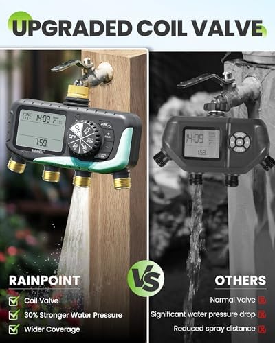 RAINPOINT Sprinkler Timer 4 Zone, Water Timer for Programmable, for Soaker Hose with Rain Delay/Manual/Automatic Watering System, Digital Irrigation for Yard, Lawn - Image 3