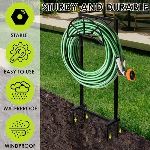 Garden Hose Holder, Metal Hose Storage Rack Holds 150Ft Hose, Freestanding Water Hose Reel Stand for Outside Garden Yard Lawn - Image 5