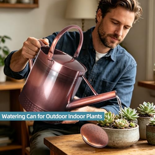 2 Gallon Meltal Garden Watering Can Removable Spout, Galvanized Steel Large Water Can with Embossed Design for Outdoor Indoor Plants (Copper, 2 Gallon) - Image 5