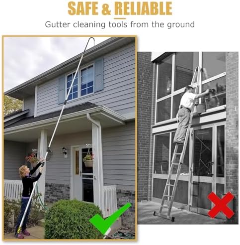 16FT (24ft Reach) Telescopic Gutter Cleaning Tools from The Ground, Rain Gutter Cleaners Tool with Hose Copper Attachment, Long Reach Gutters Cleaner Wand with Extension Pole - Image 4
