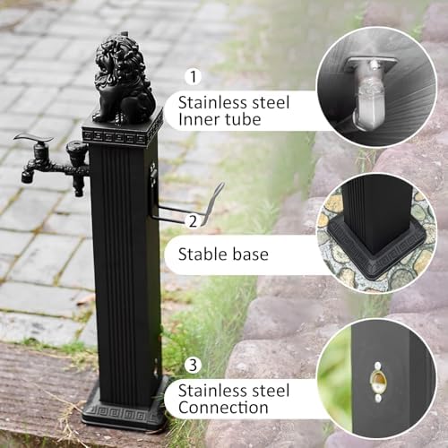 Outdoor Faucet Column Column Garden Water Faucet Decorative Courtyard Post with Dual Water Outlet Floor Mounted Feature for Irrigation Washing(116cm/45.67in) - Image 3