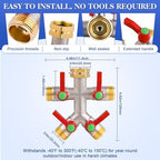 EJW Hose Splitter 4 Way, Garden Hose Splitters, Heavy Duty Faucet Splitter,Rv Brass Water Hose Y Splitter, Hose Connector, Spigot Splitter, Four Way Hose Manifold Valve 3/4 Inch GHT Thread. - Image 3