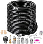 Sewer Jetter Kit for Pressure Washer 150FT, 5800PSI Drain Cleaner Hose 1/4 Inch NPT Corner Rotating and Button Nose Sewer Jetting Nozzle Pearl Corsage Pin Waterproof Tape with Spanner (150FT) by Laopypor