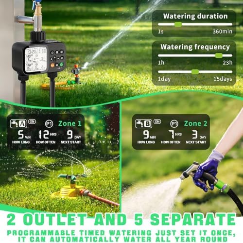 Programmable Outdoor Irrigation Controller with Rain‑Delay, IP54 Weather‑Resistant Auto Watering Sprinkler Device for Lawn, Yard & Flower Beds, Compatible with Standard 3/4‑Inch Faucet Thread - Image 3