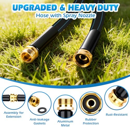 Non-Expanding Garden Hose 100FT 10-Pattern Nozzle, Lightweight Flexible Water Hose Kink-Resistant, Brass 3/4'' Fittings & Sealing Washers, for Yard Lawn Garden Car Wash Pet Bathing - Image 4