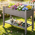 YITAHOME 3.6x1.5x2.8 FT Elevated Garden Bed Kit with Legs and Wheels, Outdoor Large Resin Planter Box Stand with Drain Plug and Storage Shelf for Plants Vegetables Fruits, Light Brown by YITAHOME