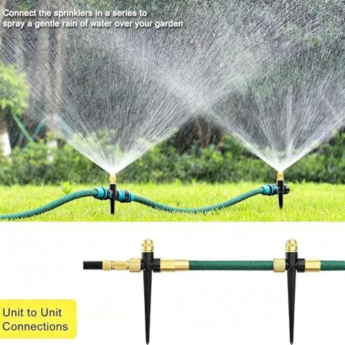 3-Nozzle Adjustable Metal Garden Sprinkler. 360° Rotary Design for Wide-Range Even Watering, Yards and Flower beds. Spike Base ensures Stable Placement, Easy to Install and Adjust.(Total 10m/32.8FT) - Image 5