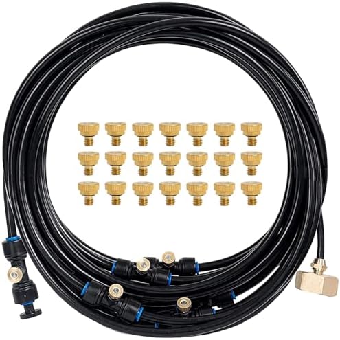 Misting Cooling System, 49 ft / 15 Meters Outdoor Mister Kit with 21 Brass Nozzles, Low Pressure Watering System for Patio and Garden Cooling, DIY Setup, Easy Install, US Standard Connector by LUMINFLY