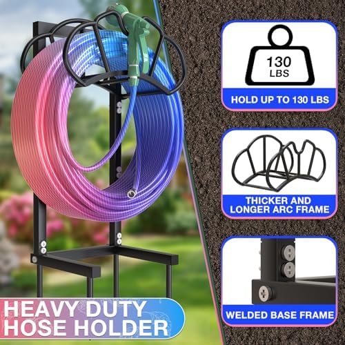New Garden Hose Holder, Super Stable Water Hose Holders Stand Holds 120-Feet Hose, Detachable Freestanding Hose Storage Hanger Rack for Outside Yard Lawn Farm, Black - Image 4