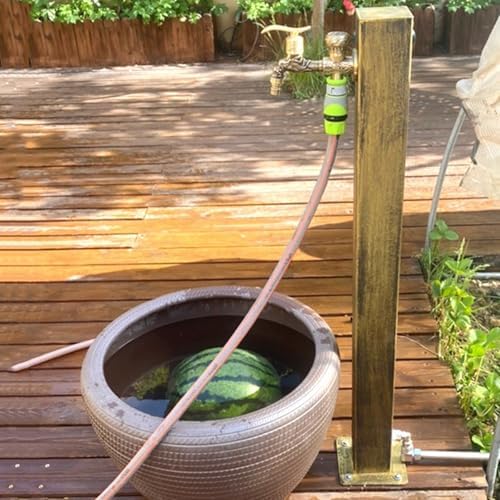 Floor Mounted Faucet Outdoor Water Pipe Vertical Fountain Irrigation Column,Freestanding 37in Outdoor Garden Water Column - Square Vertical Design with Double Outlet Faucet, Perfect for Easy - Image 2