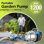 1.5 HP Shallow Well Garden Pump, 1200 GPH Portable Water Transfer Pump - Image 2
