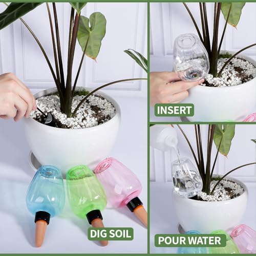 8 Pcs Plant Watering Globes Self Watering Planter Insert Plants Top Fill Water Device Plastic Water Bulbs Slow Release Terracotta for Plants, Clear - Image 3