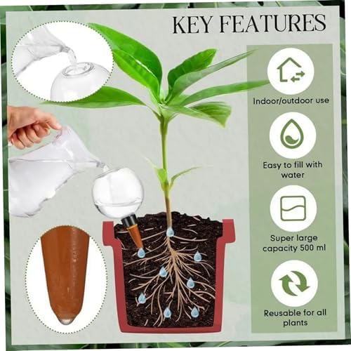 Plant Watering Globes 6Pcs, Self Watering Bulbs for Indoor & Outdoor Plants, Plastic Automatic Water System Self- Balls Irrigation Device - Image 4