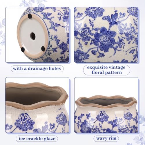 Geetery Ceramic Planter Pot 9.6 Inch Round Plant Pot,Chinoiserie,Blue,Med - Image 3