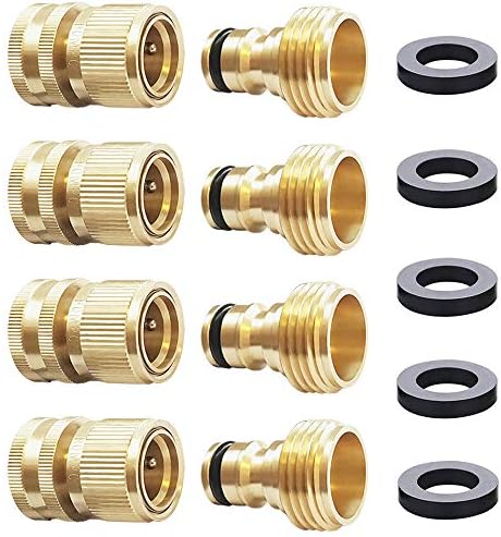 HQMPC Garden Hose Quick Connect Solid Brass Hose Quick Fitting Easy For Garden Watering No-Leak 3/4 inch GHT (4 Sets) by HQMPC