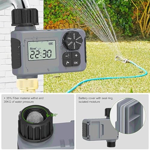 Sprinkler Timer, Programmable Hose Timer Automatic Irrigation Controller System Faucet Timer with Rain Delay/Manual Watering, Digital Irrigation Timer System for Lawns, 1 Outlet Black - Image 4