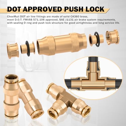 CheeMuii 76 Pcs Brass DOT Air Line Fittings Kit DOT Push to Connect Fitting - Image 4