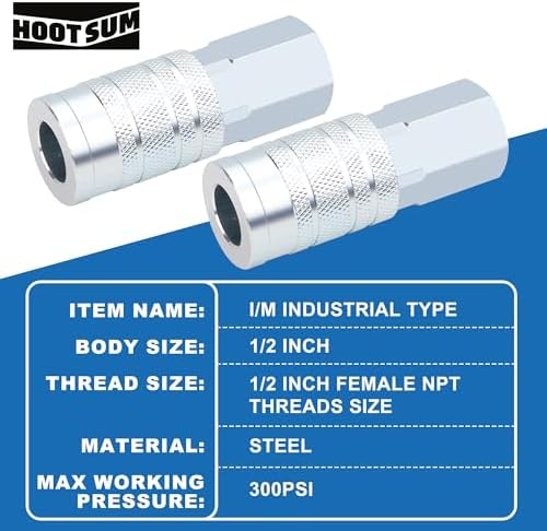 1/2” I/M Industrial Type Air Coupler with 1/2” FNPT, Steel High Flow 5PCS Air Tool Fittings (Pack of 2) - Image 2