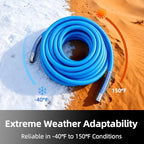 Guitrees 2026 Upgraded Garden Hose 150FT x 5/8", Heavy Duty Rubber Water Hose with Five Layered Braiding, Swivel male and female Nickel-plated Brass Fittings, 1000PSI Burst, 300PSI Working (Blue) - Image 6