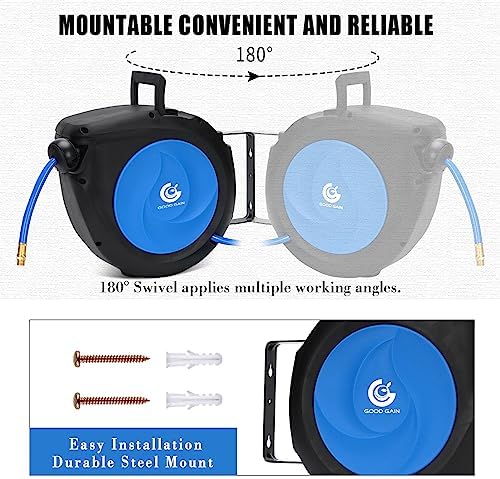 G GOOD GAIN Air Hose Reel Retractable 3/8 in x 50 ft, Max 300PSI, Blue - Image 6