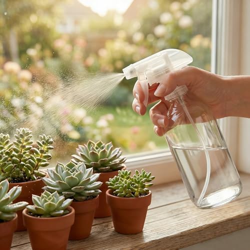 9 Pack Glass Spray Bottles, 16oz Empty Clear Boston Round Bottles Refillable Container with Trigger Sprayer for Cleaning Solutions, Essential Oils, Misting Plants - Image 7