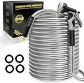 Lefree 125ft Stainless Steel Garden Hose - Metal Water Hose | No Kink Leak Proof Dog Chew Proof with Upgraded Protective Rubber Sleeve & 10 Function Spray Nozzle for Large Yard Gardening RV Pet Bath by Lefree