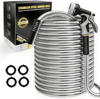 Lefree 125ft Stainless Steel Garden Hose - Metal Water Hose | No Kink Leak Proof Dog Chew Proof with Upgraded Protective Rubber Sleeve & 10 Function Spray Nozzle for Large Yard Gardening RV Pet Bath by Lefree