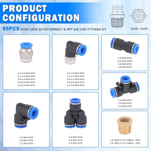 90 Pcs Quick Connect Air Line Fittings Kit Pneumatic Air Fittings - Image 2