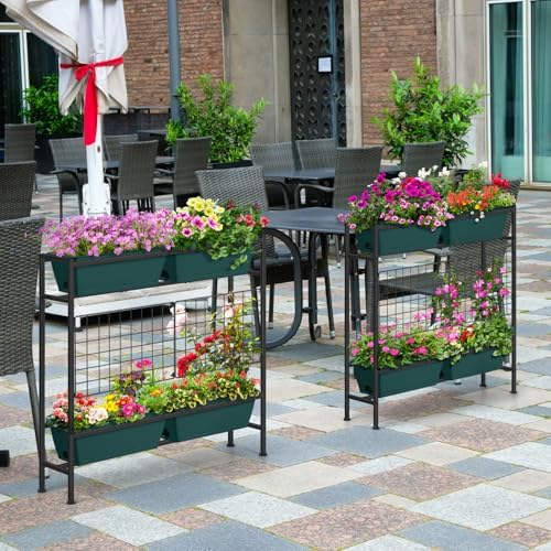 OYEAL Raised Garden Bed with Legs & & Trellis 32" Tall Vertical Herb Garden Planter Indoor Outdoor Elevated Flower Beds for Gardening, Vegetables, Herbs, Patio, Balcony, Backyard, Green - Image 5
