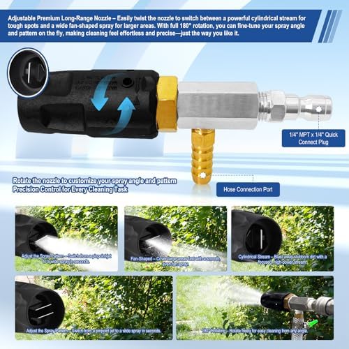 Adjustable Long Range Nozzle for Pressure Washer, Downstream Injection Spray Nozzle Kit 2–2.5 GPM, External Chemical Injector w/1/4" Quick Connect, 15FT Hose, Shut-Off Valve & Filter, 2000–3000 PSI. - Image 3