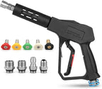 Swivel Pressure Washer Gun,Sturdy 5000PSI Short Power Washer Wand Carwash Spray Foam Gun Handle with 3/8 Plug & M22-14mm & M22-15mm and 1/4 Adapter 5 nozzles by NereidWash