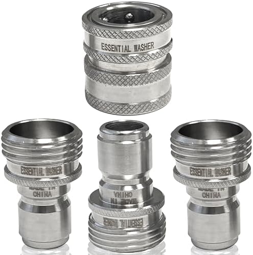 Essential Washer ¾” Stainless Steel Garden Hose Quick Connect Fittings | 1 Coupler & 3 Plugs Set by EssentialWasher