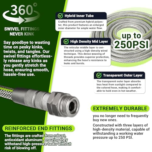 75 FT Heavy Duty Garden Hose, 1/2 ID x 75FT Durable Outdoor Water Hose - Image 2