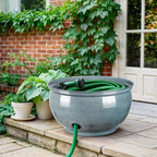 Monarch Abode Garden Hose Holder with Lid – Decorative Water Hose Holders for Outside, Smooth Metal Patina Pot with Drainage, 100ft Waterhose Holder for Outside, Garden Storage Caddy - Image 6