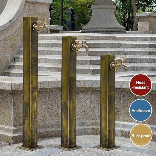 Floor Mounted Faucet Outdoor Water Pipe Vertical Fountain Irrigation Column,Freestanding 37in Outdoor Garden Water Column - Square Vertical Design with Double Outlet Faucet, Perfect for Easy - Image 7